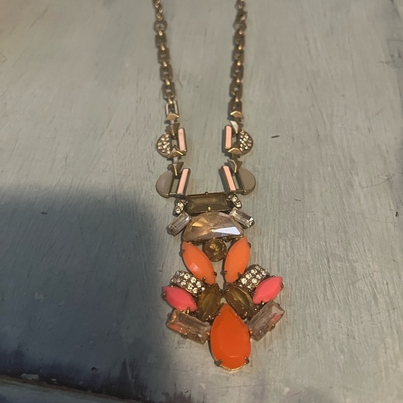 STELLA & DOT 26” lariat red orange statement crystal enamel NECKLACE GOLD TONE - Picture 1 of 14